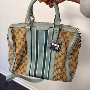 Gucci Tan and Blue Satchel
